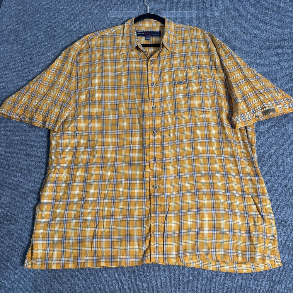 Phat Farm Shirt Mens 2XL Yellow Plaid Short Sleeve Button Up Cotton Streetwear